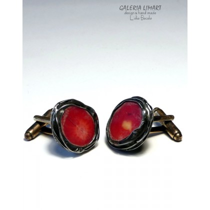 Galeria LiMaRt - biżuteria męska - Spinki do mankietów z koralem czerwonym foto #4