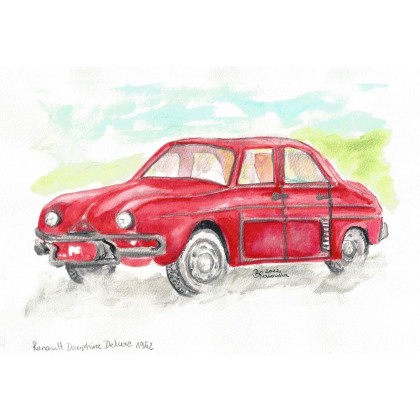 Renault Dauphine Deluxe z 1962 r., Bożena Ronowska, obrazy akwarela