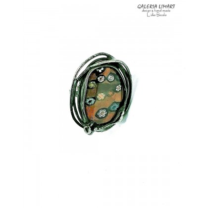 Galeria LiMaRt - pierścionki - Pierścionek ze szkłem millefiori i piaskiem pustyni ciekawy PREZENT handmade foto #4