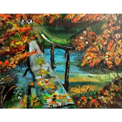 Krystyna Mościszko - obrazy akryl - Wiejski pejzaż jesienny foto #1