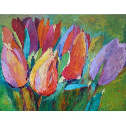 Tulipany kwiaty obraz olejny 60 x 80, Magdalena Walulik , obrazy olejne