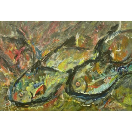 Ryby, 70x100, 2023, Eryk Maler, obrazy olejne