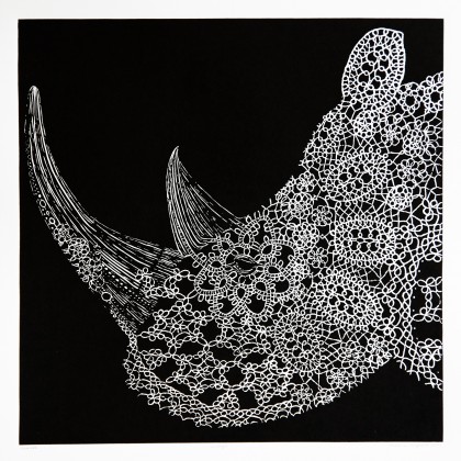Czarny nosorożec - linoryt 45x45cm, Ewelina Wajgert, grafika warsztatowa