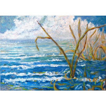 Morska trawa / Oprócz błękitnego nieba.., Elżbieta Goszczycka, obrazy olejne