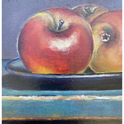 Myroslava Burlaka - obrazy olejne - Czerwone jabłka na stole. Ekologiczna martwa natura. foto #2