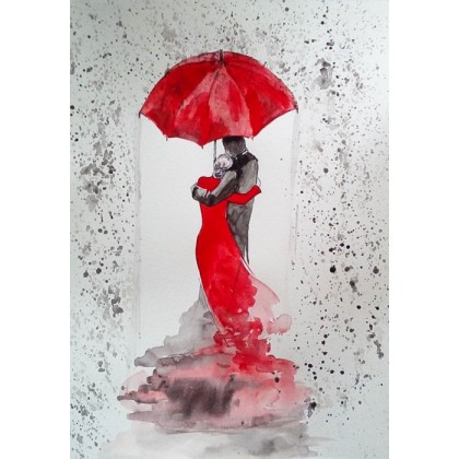 Pod parasolem, Adriana Laube, obrazy akwarela