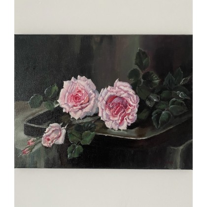 Świeżo ścięte róże.Kwiaty róży., Myroslava Burlaka, obrazy akryl