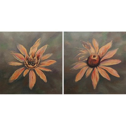 Kwiatowe formy, dwa obrazy 40x40 cm., Joanna Tomczyk, obrazy akryl
