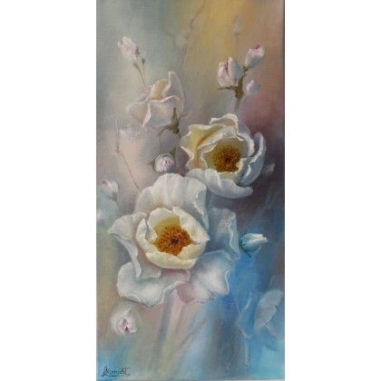 Kwiaty Wiśni, ręcznie malowany na płótnie, Lidia Olbrycht, obrazy olejne