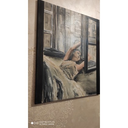 Mirona Kaczmarek - obrazy olejne - obraz olejny kobieta z bukietem 50x60 foto #2