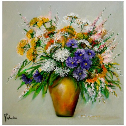 Polne kwiaty  obraz olejny  50-50 cm, Grażyna Potocka, obrazy olejne