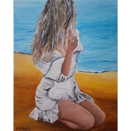 Dziewczyna na plaży, Wojciech Matuszny, obrazy akryl