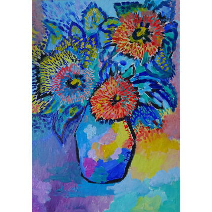 obraz olejny kolorowe kwiaty, Marlena Kuć, obrazy olejne