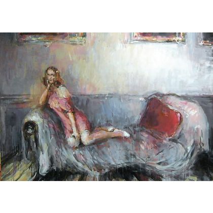Dariusz Grajek - olej + akryl - Dziewczyna na sofie... foto #1