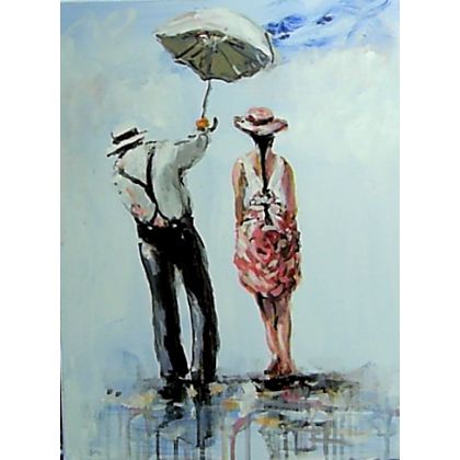 Dwoje i parasol..., Dariusz Grajek, olej + akryl