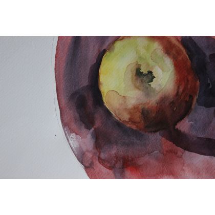 Kateryna Honcharenko - obrazy akwarela - Jabłko na talerzu foto #1
