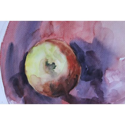 Kateryna Honcharenko - obrazy akwarela - Jabłko na talerzu foto #4