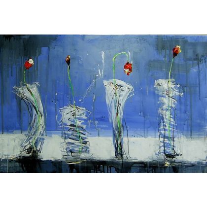 Kwiaty i wazony..., Dariusz Grajek, olej + akryl