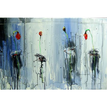 Tulipany i wazony...., Dariusz Grajek, olej + akryl