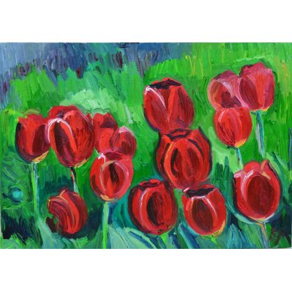 Czerwone tulipany, Elżbieta Marzan, obrazy olejne