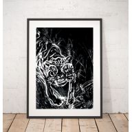 czarno biały plakat tygrys