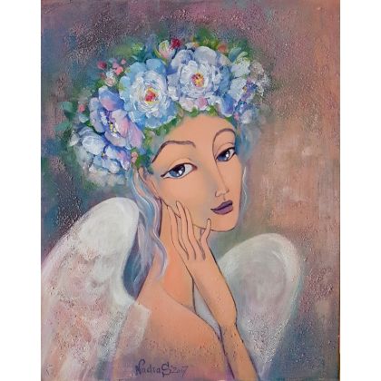 Ubrana w Błękitne kwiaty, Nadia Siemek, obrazy akryl