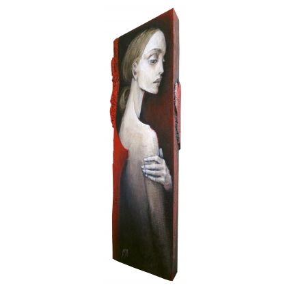 Jola Karczewska-Mełnicka  - olej + akryl - Anioł Carminio na drewnie 68 cm / 28 cm foto #1
