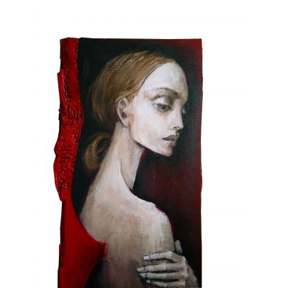 Jola Karczewska-Mełnicka  - olej + akryl - Anioł Carminio na drewnie 68 cm / 28 cm foto #3