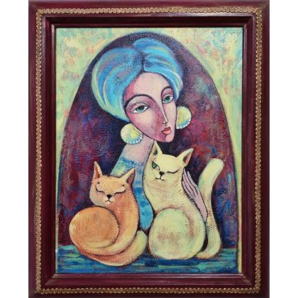 Nadia Siemek - obrazy tech. mieszana - Dama i jej koty foto #2