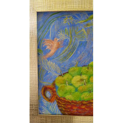 Elżbieta Goszczycka - obrazy olejne - Koliber i kosz jabłek obraz olejny foto #1