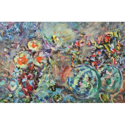 Kwiaty i Arbuzy, 120x80 cm, 2021, Eryk Maler, obrazy olejne