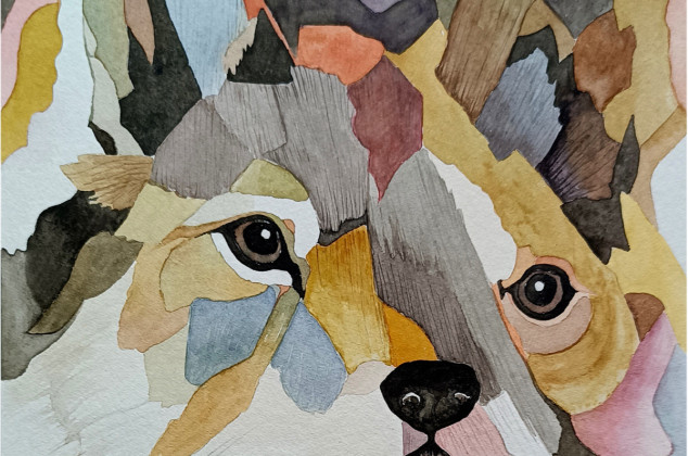 Joanna Tomczyk ; Cztery łapy koloru, Akwarela 24x32 cm