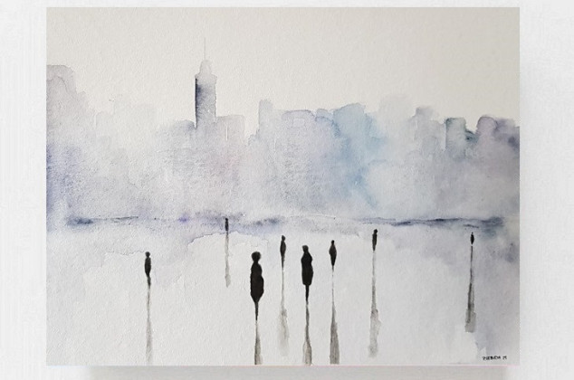 Paulina Lebida ; Miasto-  akwarela formatu 24/32 cm