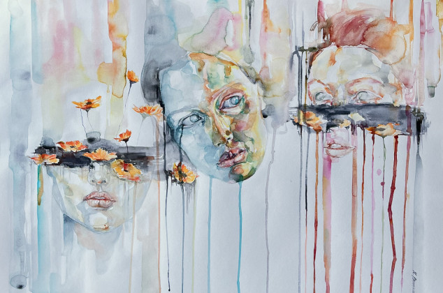 Zuzanna Bieszczad ; Kobieta - Jesień - akwarela