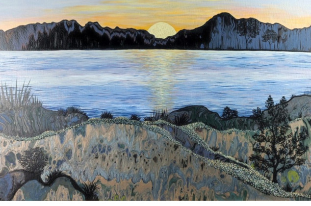 Elżbieta Hanarz ; Zachód słońca - akryl na płótnie 60x70