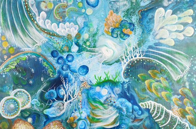 Elżbieta Hanarz ; Podwodny Świat - Akryl na płótnie 50x60
