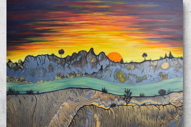 Elżbieta Hanarz ; Krajobraz górski o zachodzie słońca - Płótno 50x70