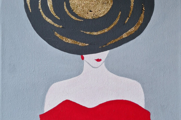 Yulia Szczerbak ; Obraz malowany akrylami na płótnie Kobieta abstrakcja minimalistyczny 20x20