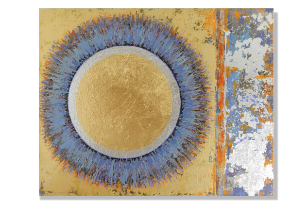 Jolanta Frankiewicz ; Słoneczny kwiat - metaliczny obraz akrylowy