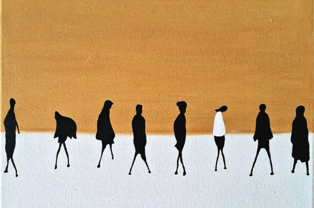 Yulia Szczerbak ; Obraz ręcznie malowany akrylami na płótnie abstrakcja minimalistyczna ze złotem 30×40