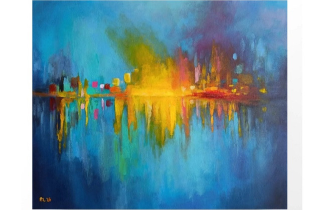 Paulina Lebida ; Pejzaż abstrakcyjny - obraz akrylowy 50/60 cm