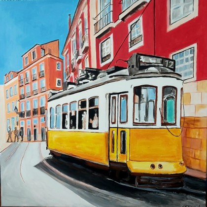 Żółty tramwaj, Sylwia Klimczak, obrazy akryl
