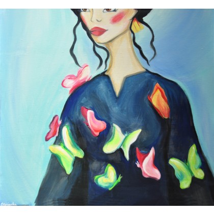 Olimpia Ciećwierska  - obrazy akryl - Dama z kwiatami i motylami foto #2