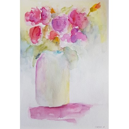 Kwiaty w wazonie -akwarela, Paulina Lebida, obrazy akwarela