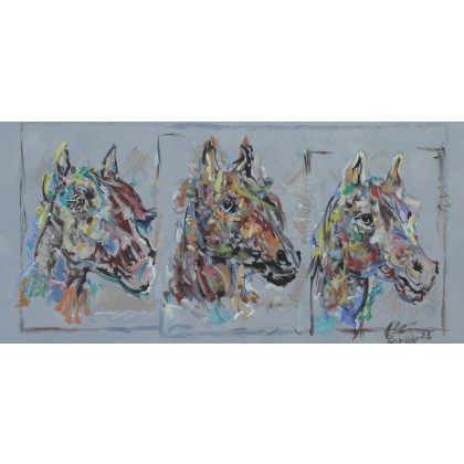3 x Koń, HALOIMPRESJONIZM, 2021, Eryk Maler, obrazy olejne