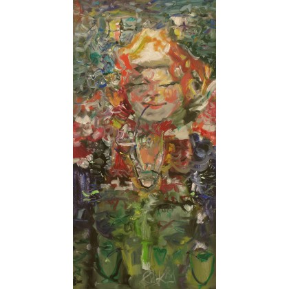 Babcia, z podwójną fajką, 45x90, Eryk Maler, obrazy olejne