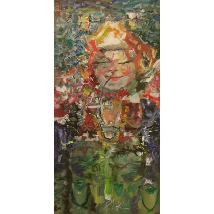 Babcia, z podwójną fajką, 45x90, Eryk Maler, obrazy olejne