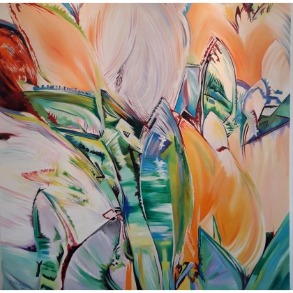 Abstrakcja - Tulipany 90x90cm, Emilia Czupryńska, obrazy olejne