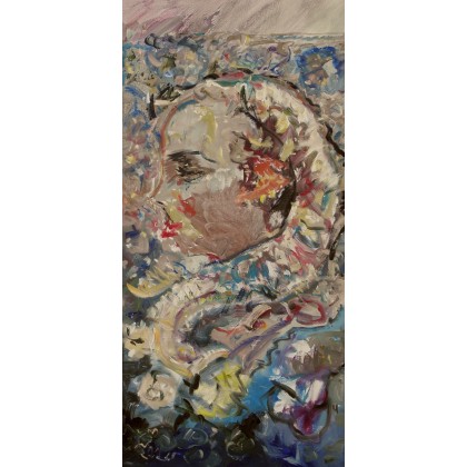 Dziewczyna, faun, -  50x100, 2021, Eryk Maler, obrazy olejne