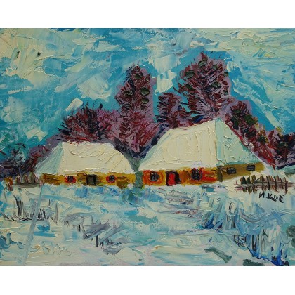 zimowe chaty, Marlena Kuć, obrazy olejne